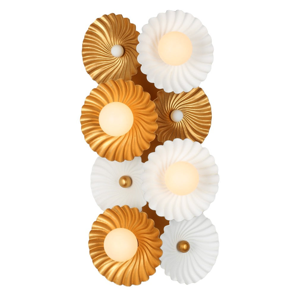 Kalco - 520321WVB - Four Light Wall Sconce - Damask - White and Vintage Brass