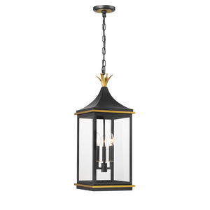 Crystorama - SIM-805-MK-TG - Three Light Outdoor Pendant - Simpson - Matte Black + Textured Gold