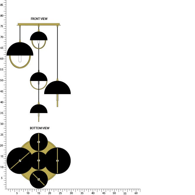 Robert Abbey - 589BLK - Five Light Pendant - Mavisten Edition Copernica - Lacquered Burnished Brass w/Piano Black Painted Metal Shade