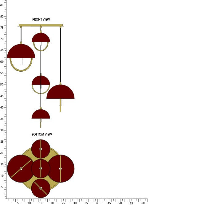 Robert Abbey - 589OX - Five Light Pendant - Mavisten Edition Copernica - Lacquered Burnished Brass w/Oxblood Painted Metal Shade