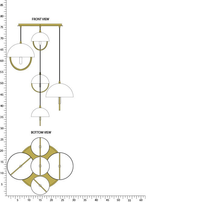 Robert Abbey - 589WHT - Five Light Pendant - Mavisten Edition Copernica - Lacquered Burnished Brass w/White Painted Metal Shades