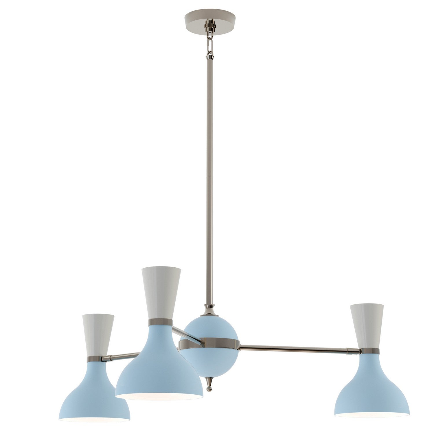 Robert Abbey - BB04LY - Three Light Chandelier - Clare - Polished Nickel w/Baby Blue/Lily Painted Shades