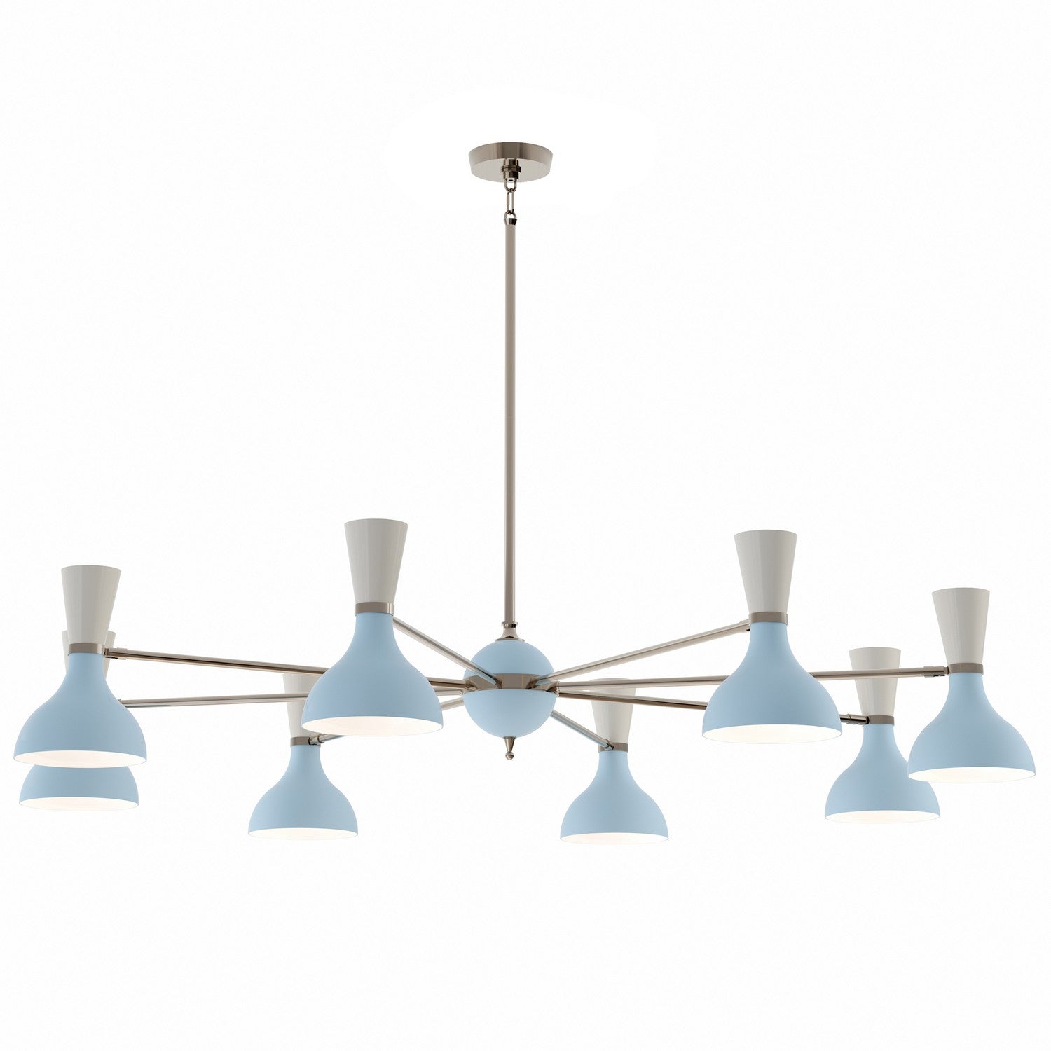 Robert Abbey - BB09LY - Eight Light Chandelier - Clare - Polished Nickel w/Baby Blue/Lily Painted Shades