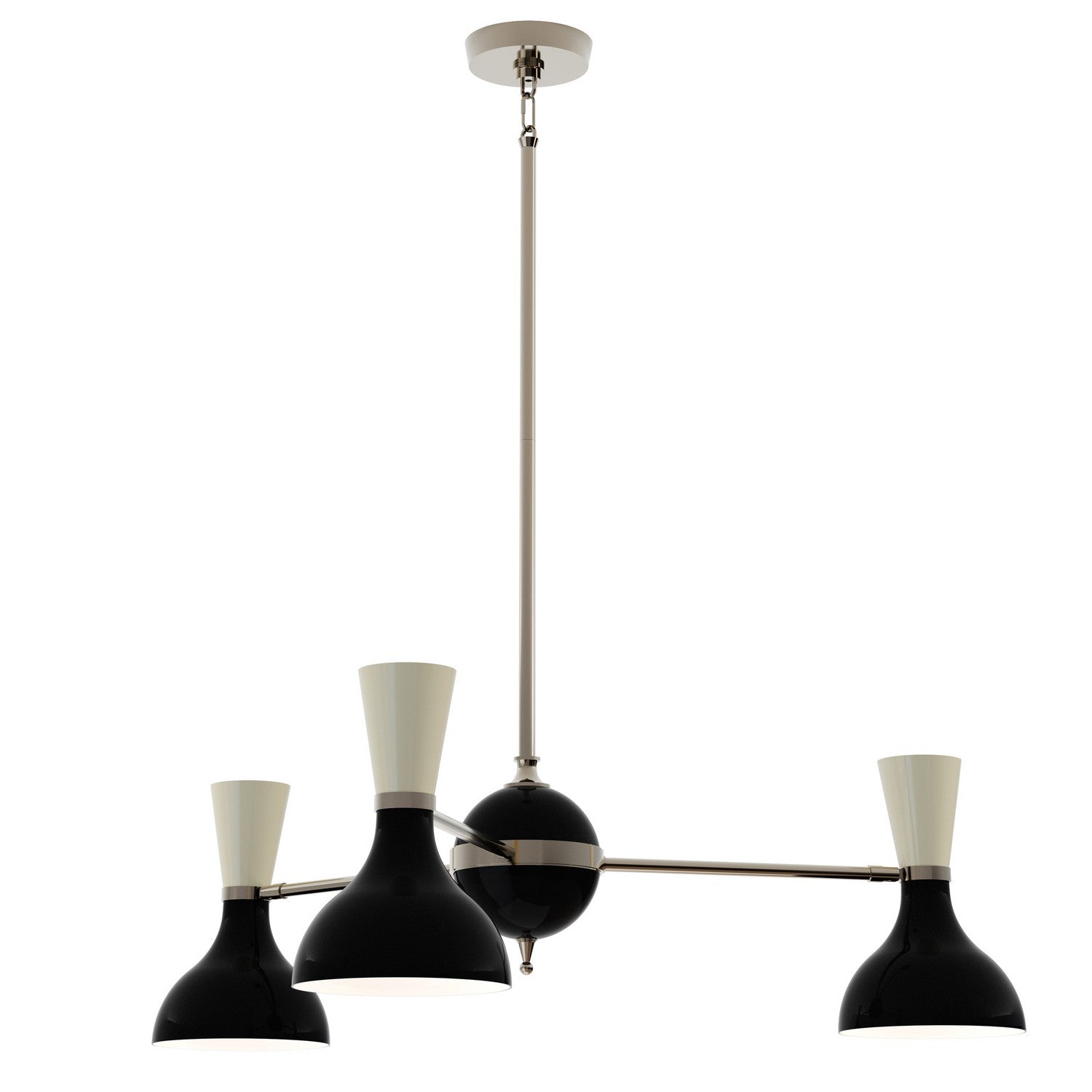 Robert Abbey - OS04BN - Three Light Chandelier - Clare - Polished Nickel w/Obsidian/Bone Painted Shades