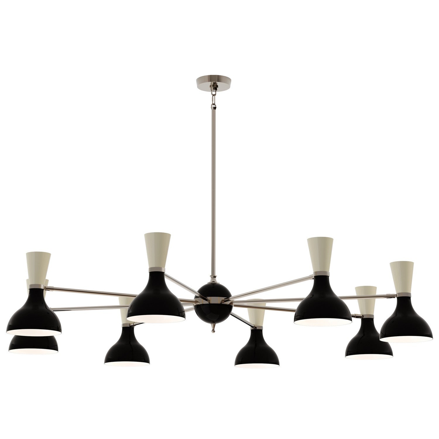 Robert Abbey - OS09BN - Eight Light Chandelier - Clare - Polished Nickel w/Obsidian/Bone Painted Shades