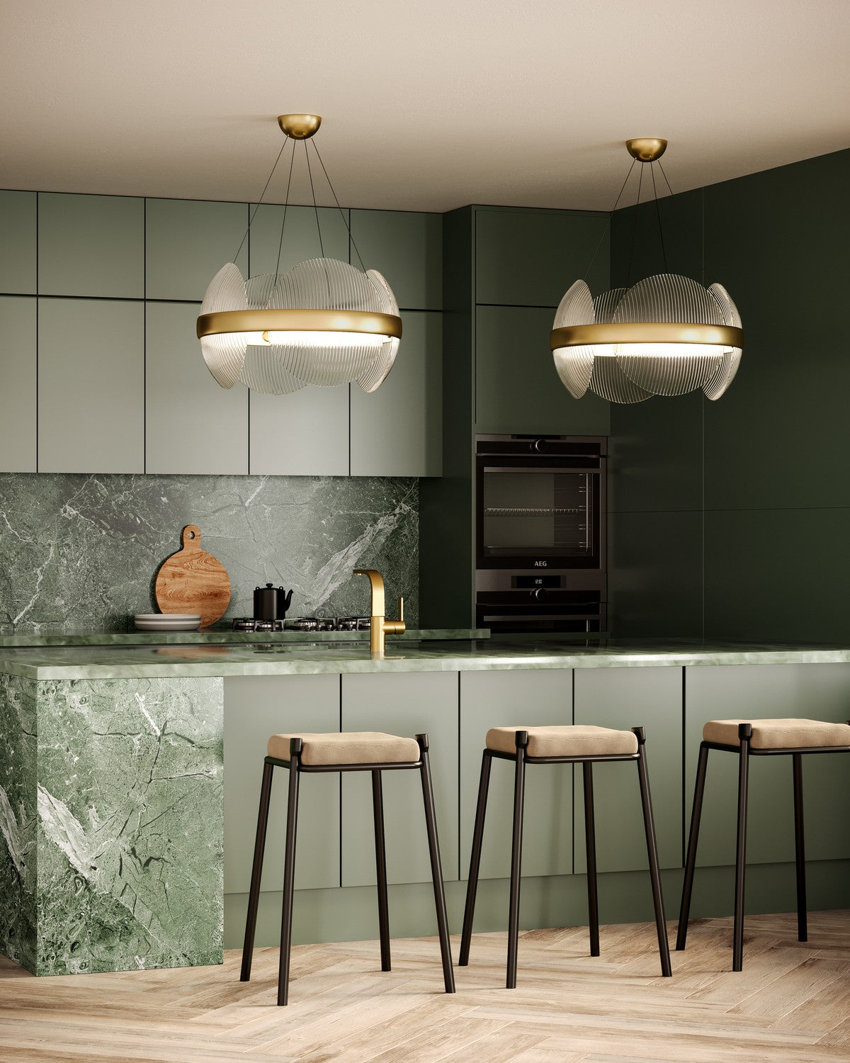 Kuzco Lighting - CH13922-VBCR-UNV - LED Chandelier - Taurus - Vintage Brass/Clear Ribbed Glass