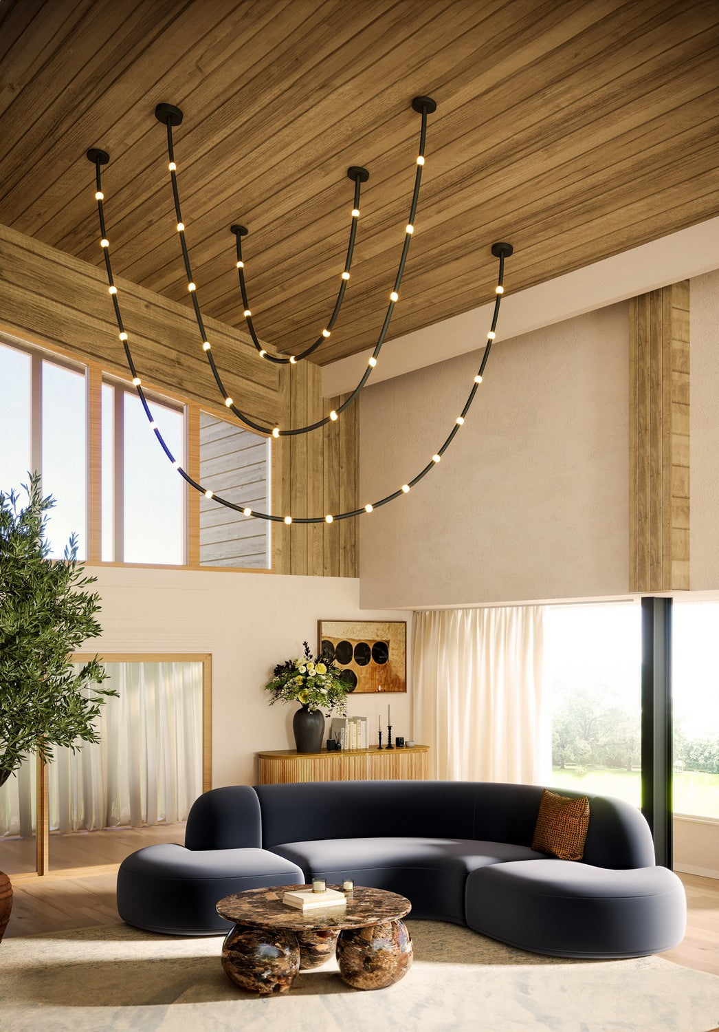 Kuzco Lighting - PD39307-BK/OP-UNV - LED Pendant - Corda - Black/Opal Glass