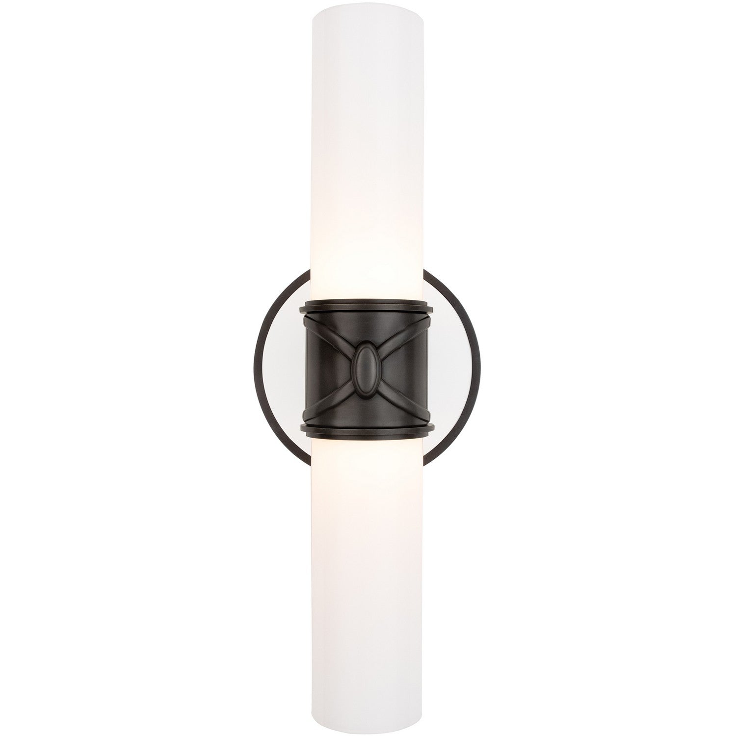 Robert Abbey - Z1979 - Two Light Wall Sconce - Chase - Deep Patina Bronze w/Polished Cased White Glass Shades