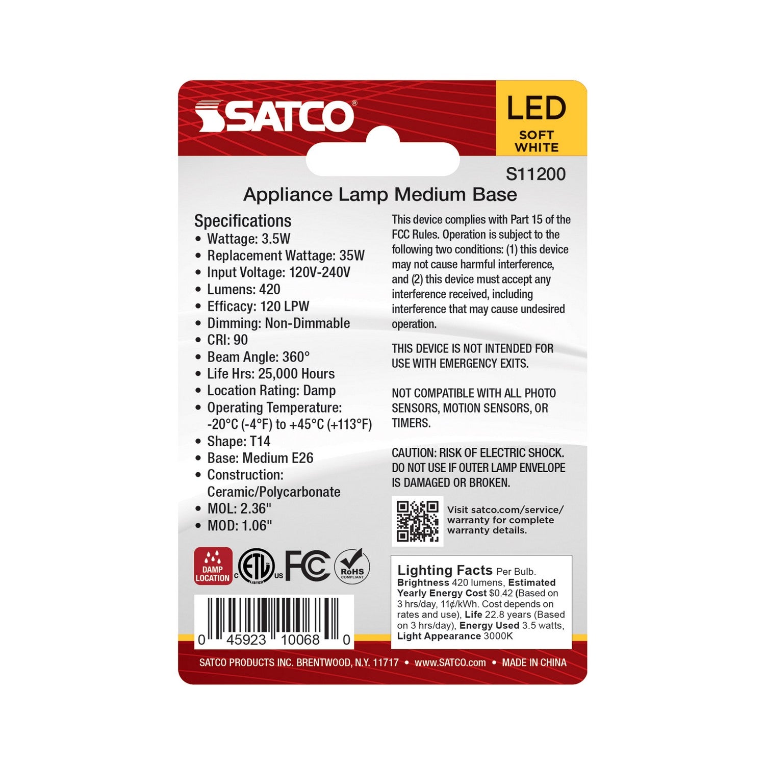 Satco - S11200 - Light Bulb - Clear