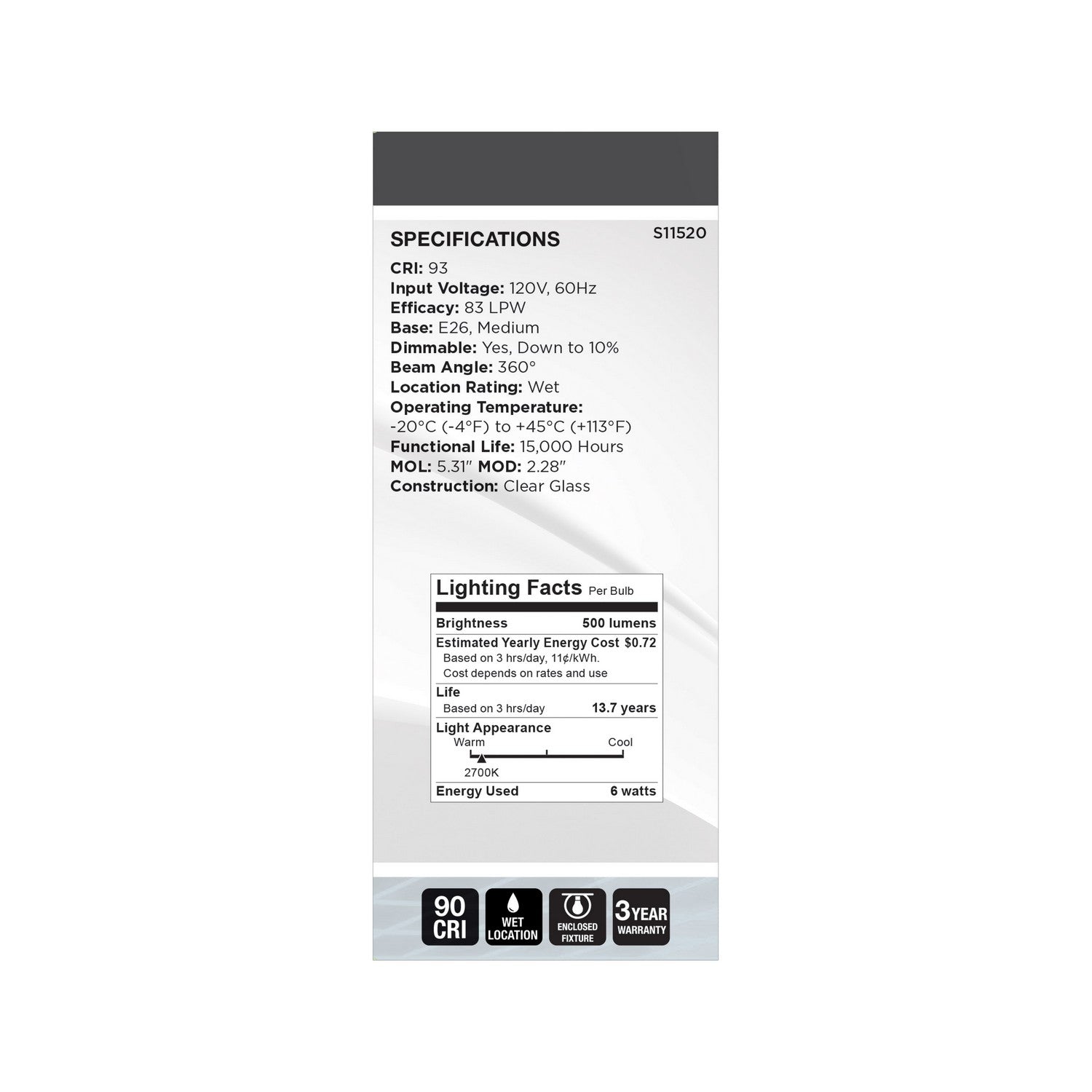 Satco - S11520 - Light Bulb - Clear