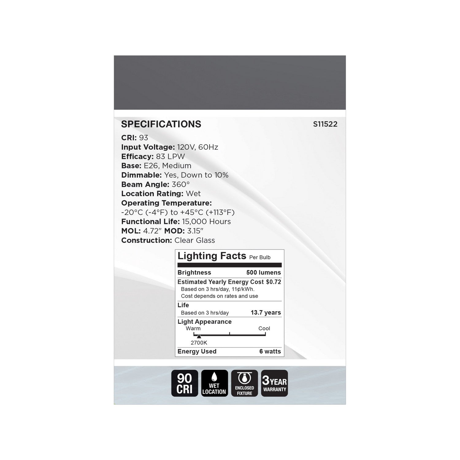 Satco - S11522 - Light Bulb - Clear