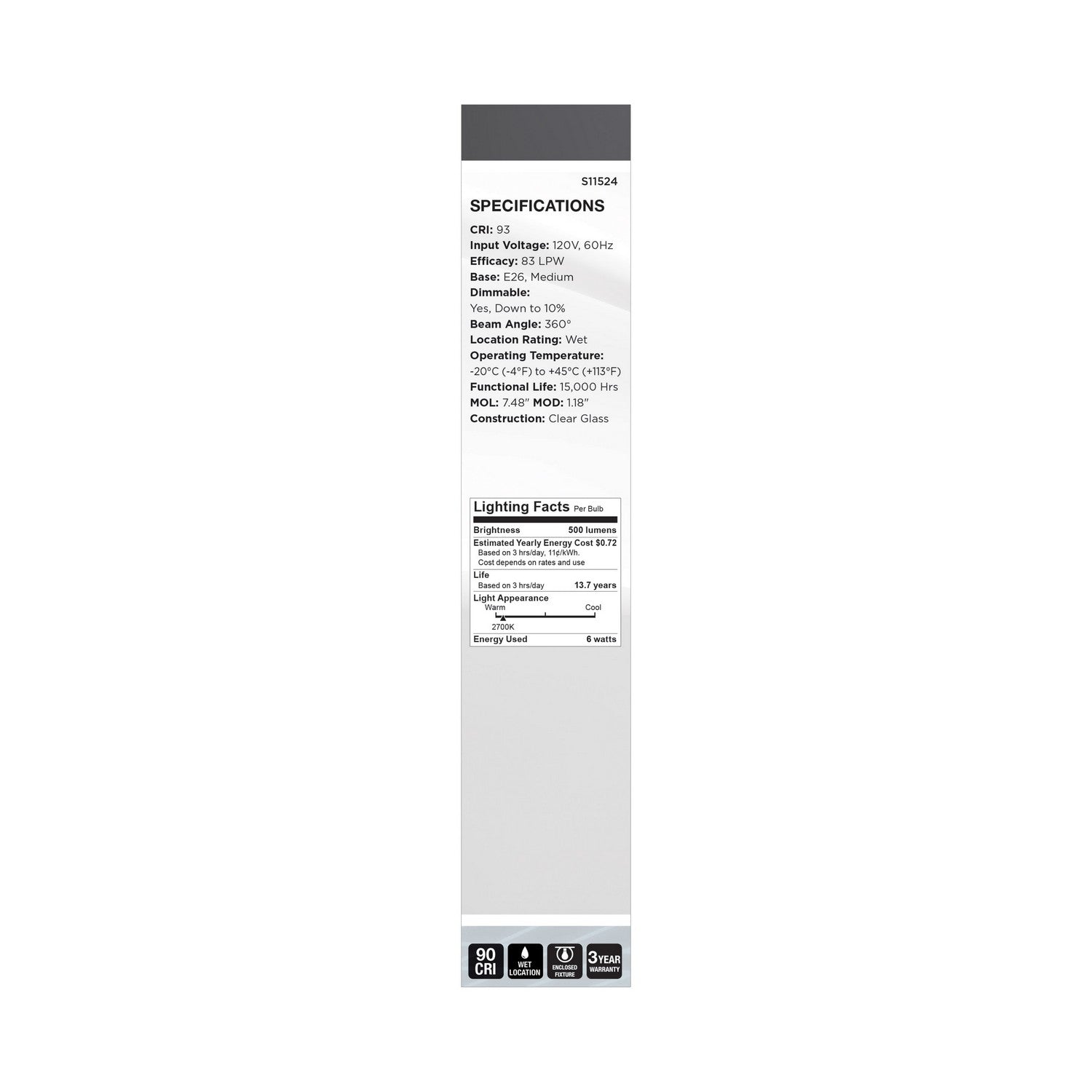 Satco - S11524 - Light Bulb - Clear