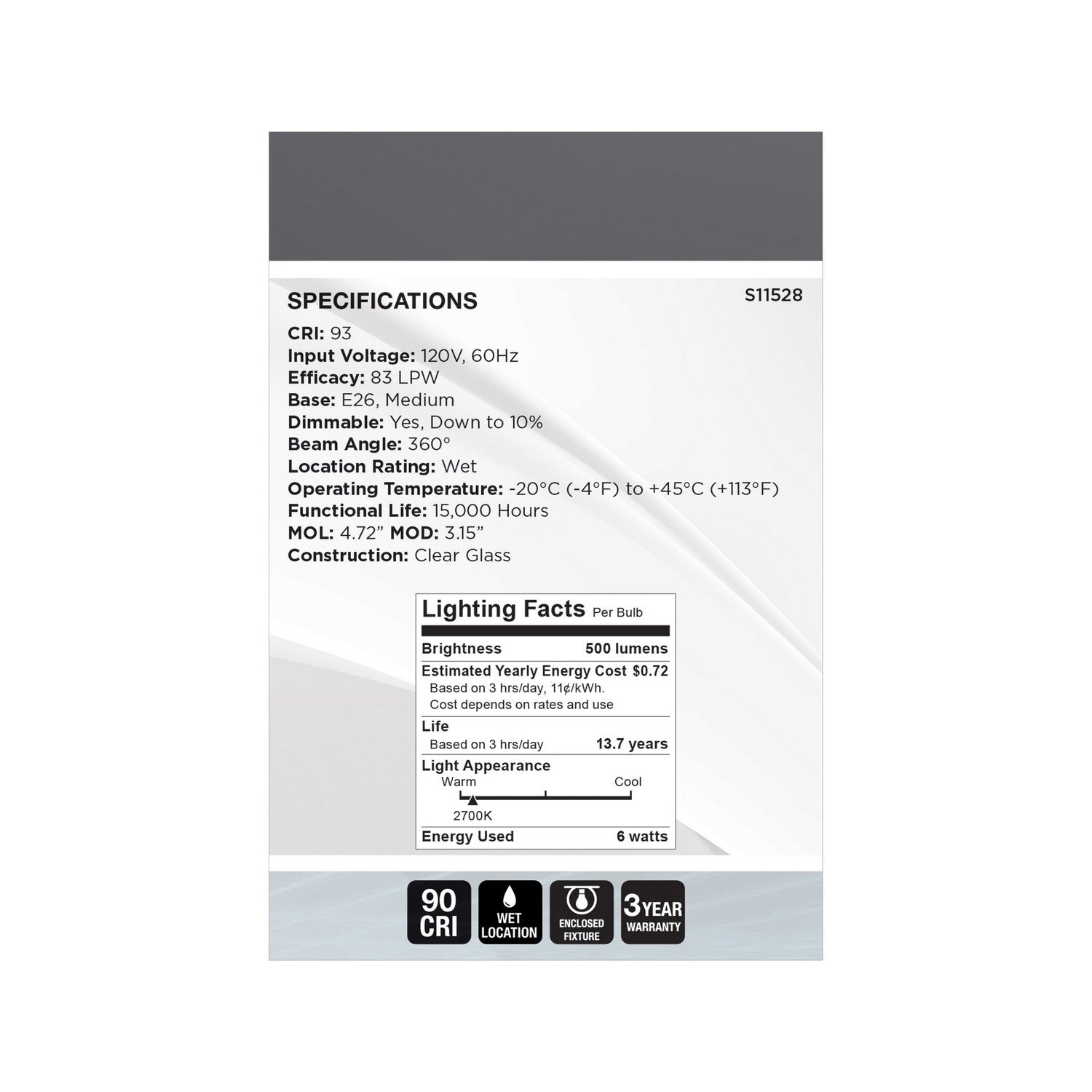 Satco - S11528 - Light Bulb - Clear