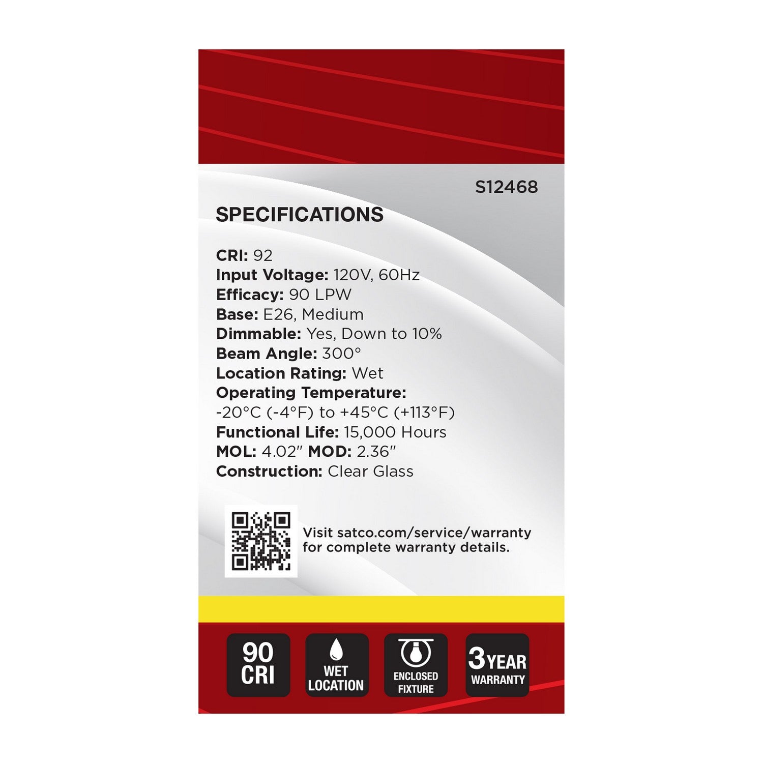 Satco - S12468 - Light Bulb - Clear