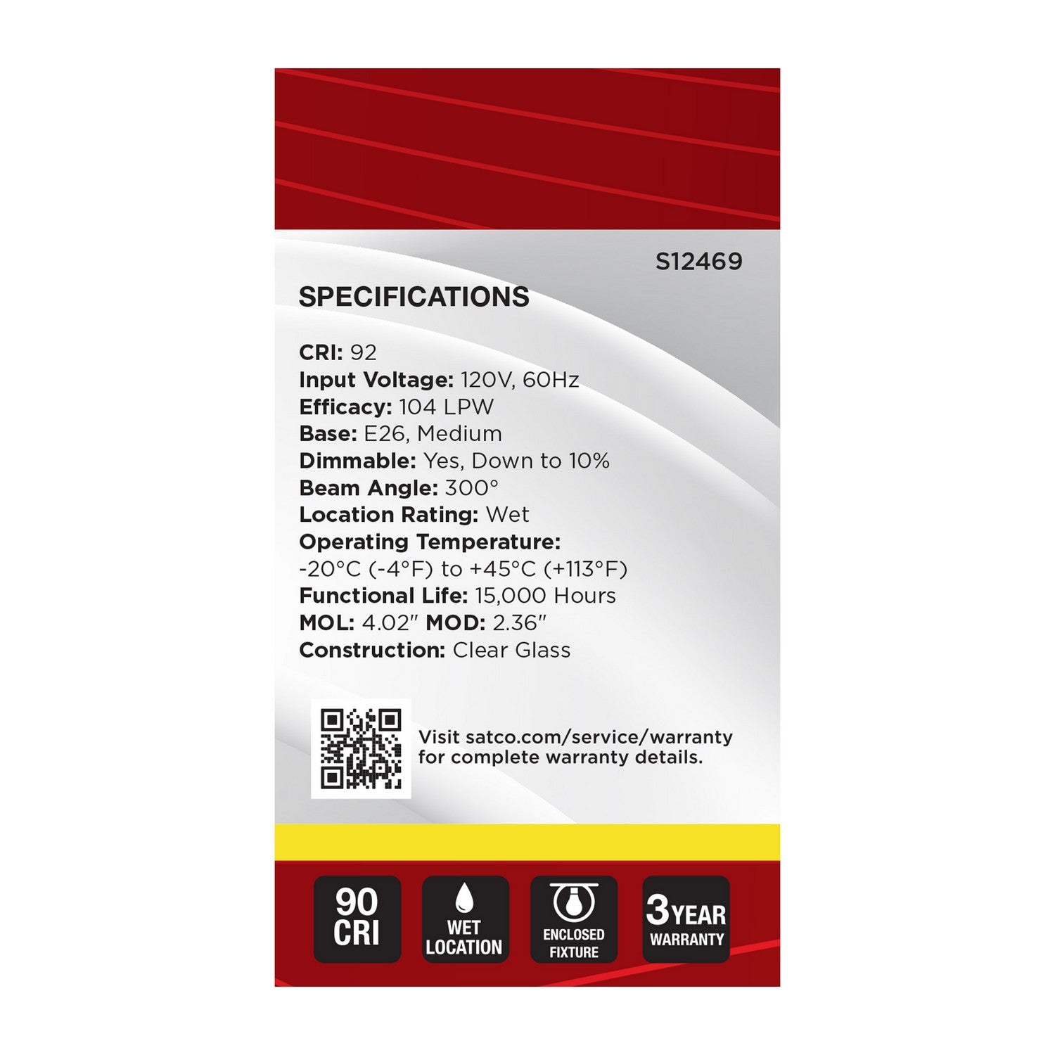 Satco - S12469 - Light Bulb - Clear