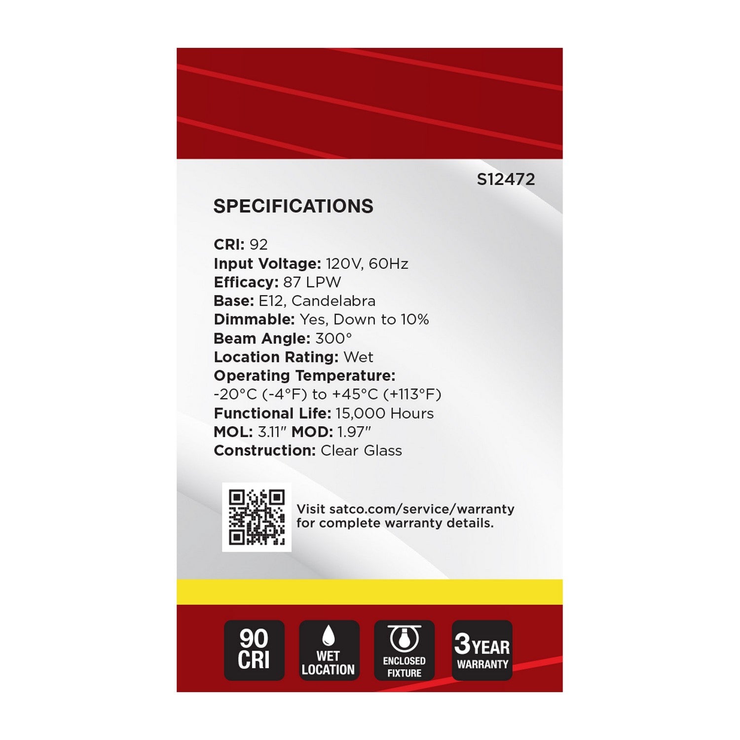 Satco - S12472 - Light Bulb - Clear