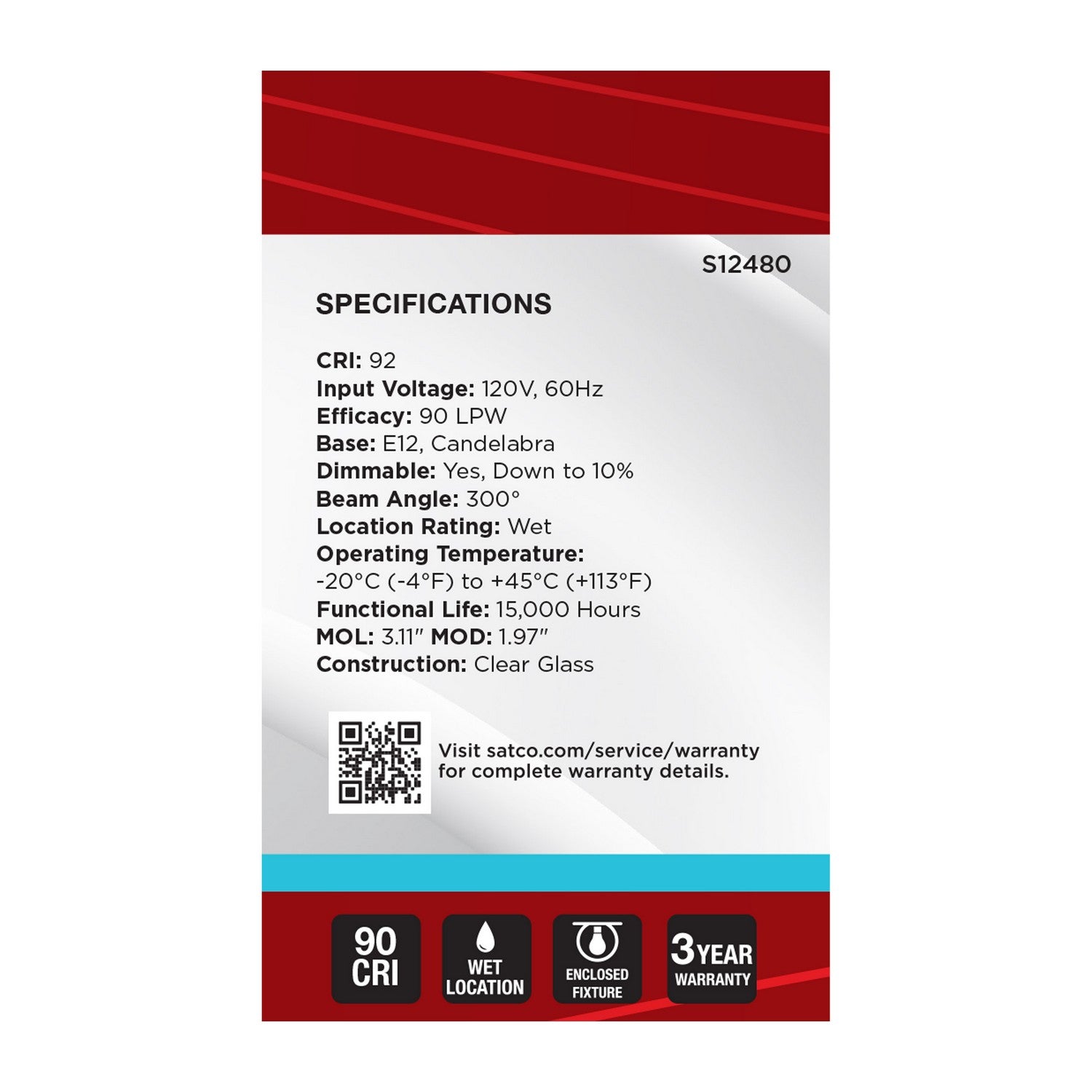 Satco - S12480 - Light Bulb - Clear