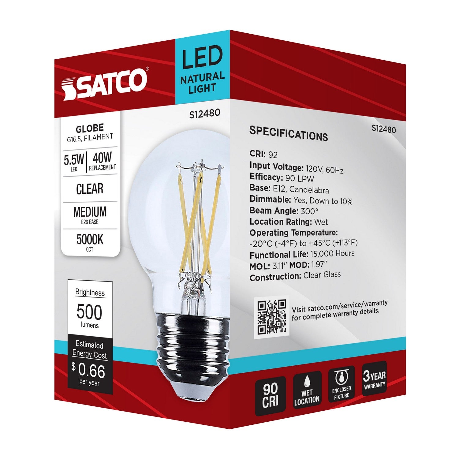 Satco - S12480 - Light Bulb - Clear