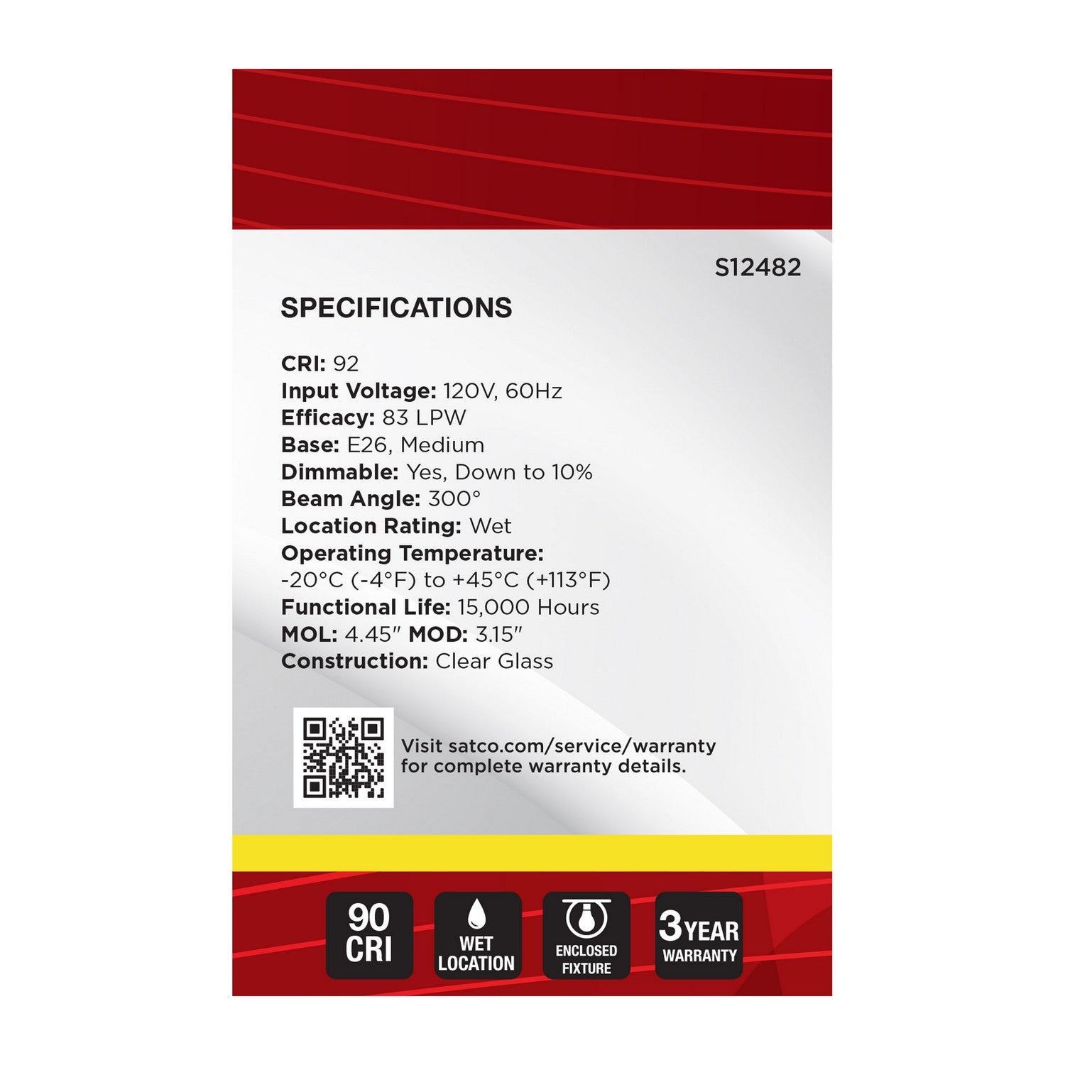 Satco - S12482 - Light Bulb - Clear
