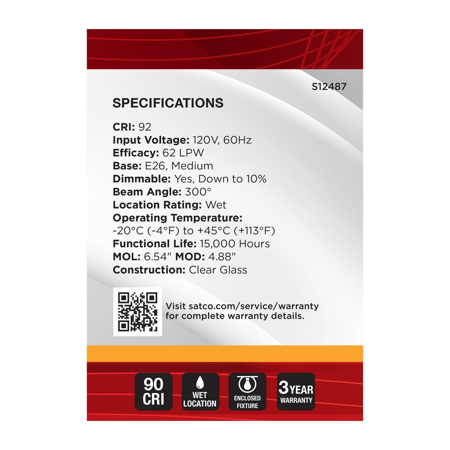 Satco - S12487 - Light Bulb - Clear