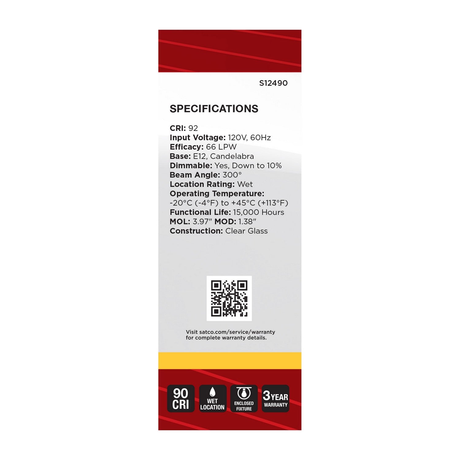 Satco - S12490 - Light Bulb - Clear
