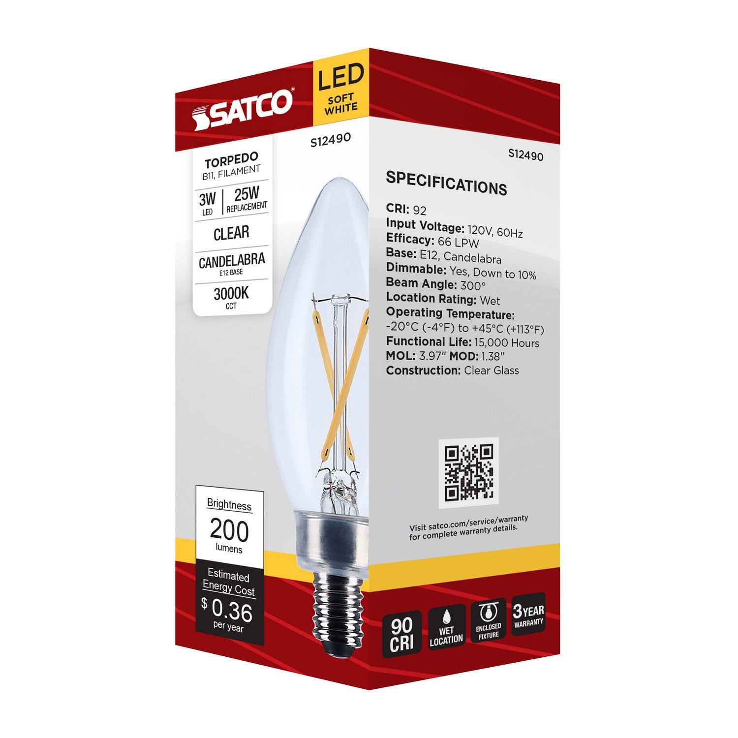 Satco - S12490 - Light Bulb - Clear