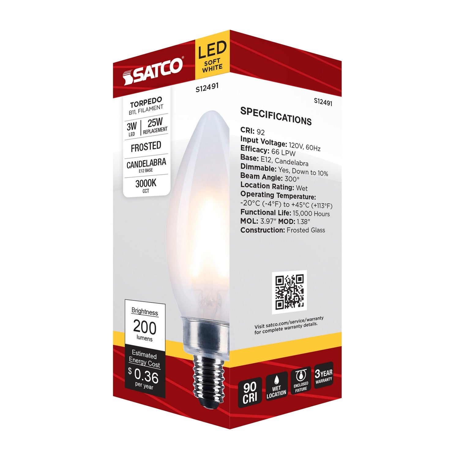 Satco - S12491 - Light Bulb - Frost