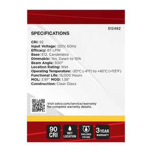 Satco - S12492 - Light Bulb - Clear