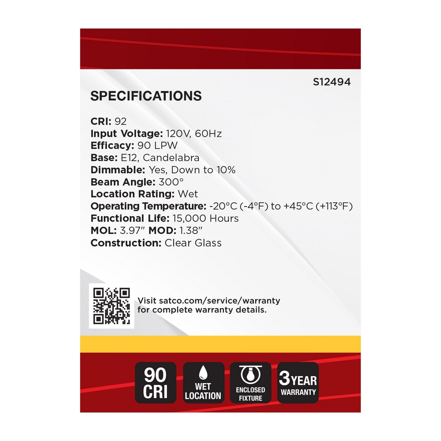 Satco - S12494 - Light Bulb - Clear