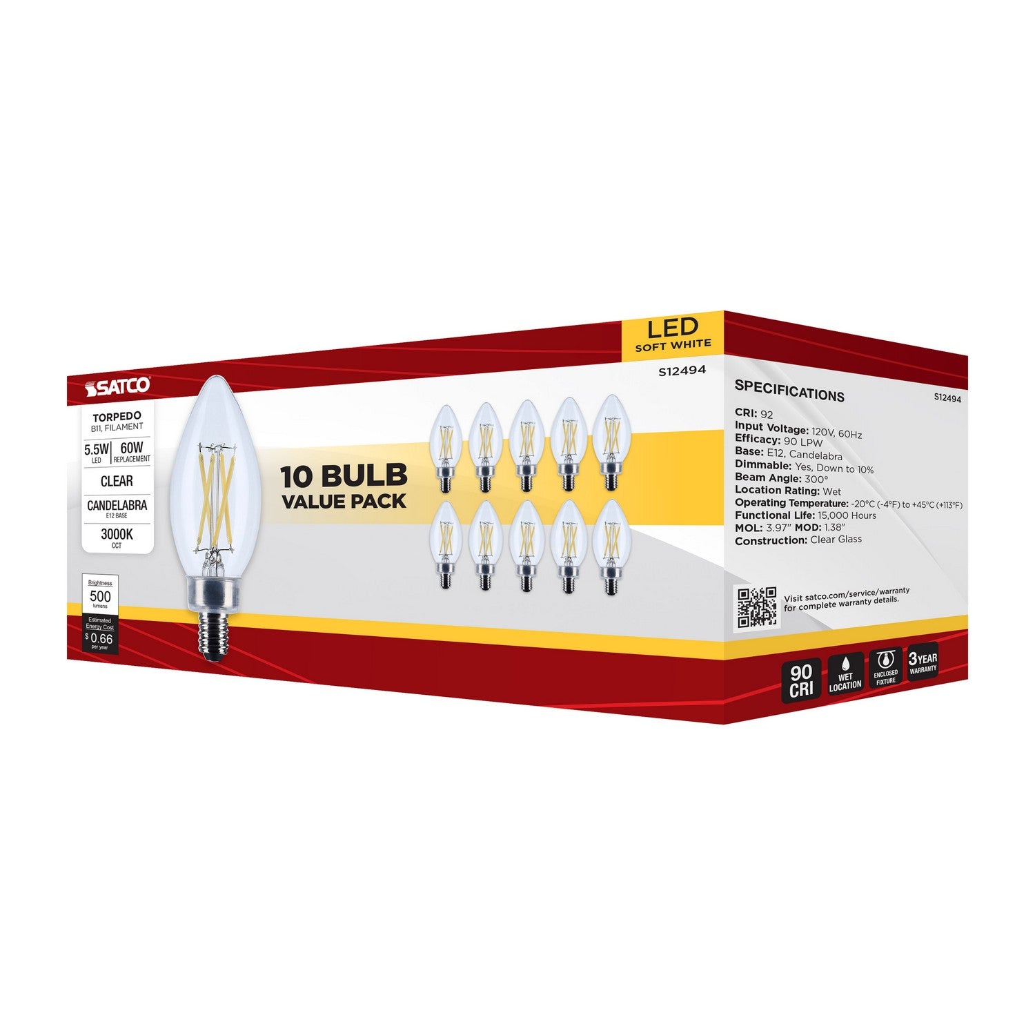 Satco - S12494 - Light Bulb - Clear
