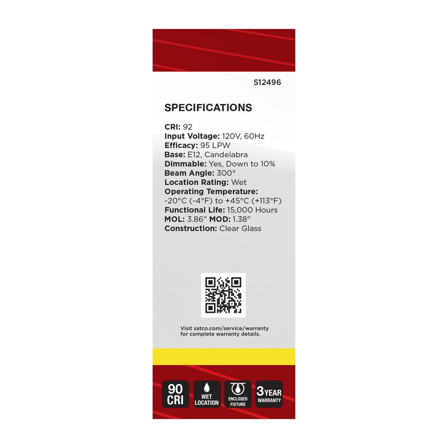 Satco - S12496 - Light Bulb - Clear