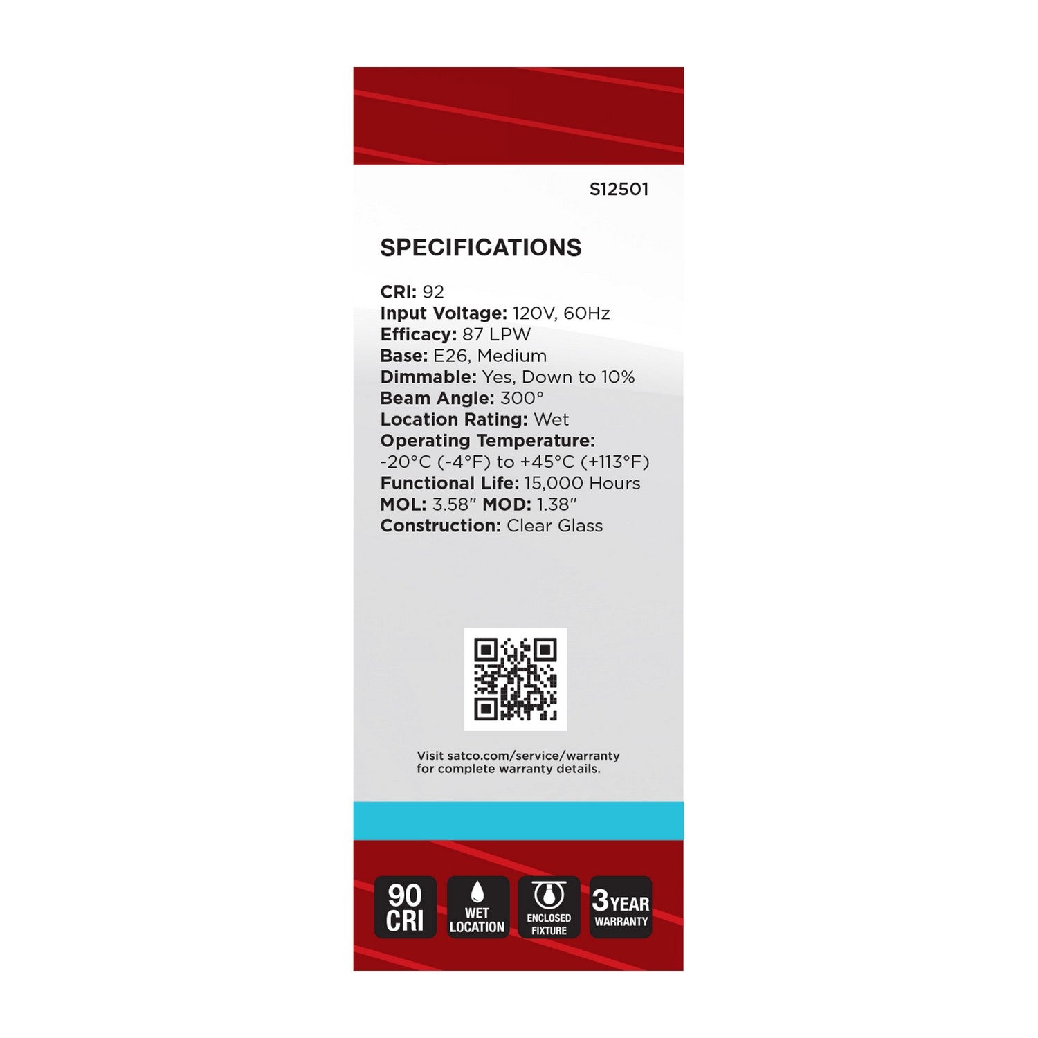 Satco - S12501 - Light Bulb - Clear
