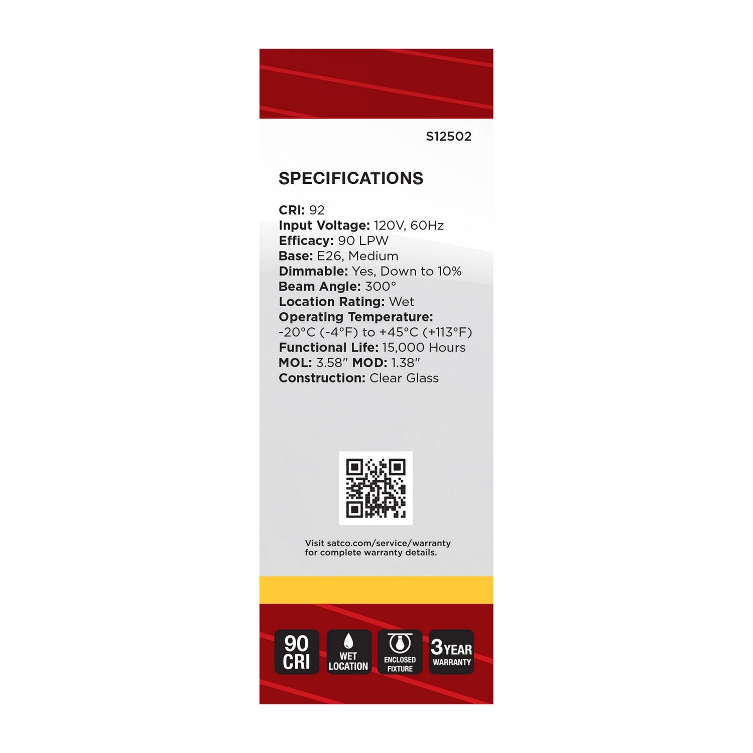 Satco - S12502 - Light Bulb - Clear