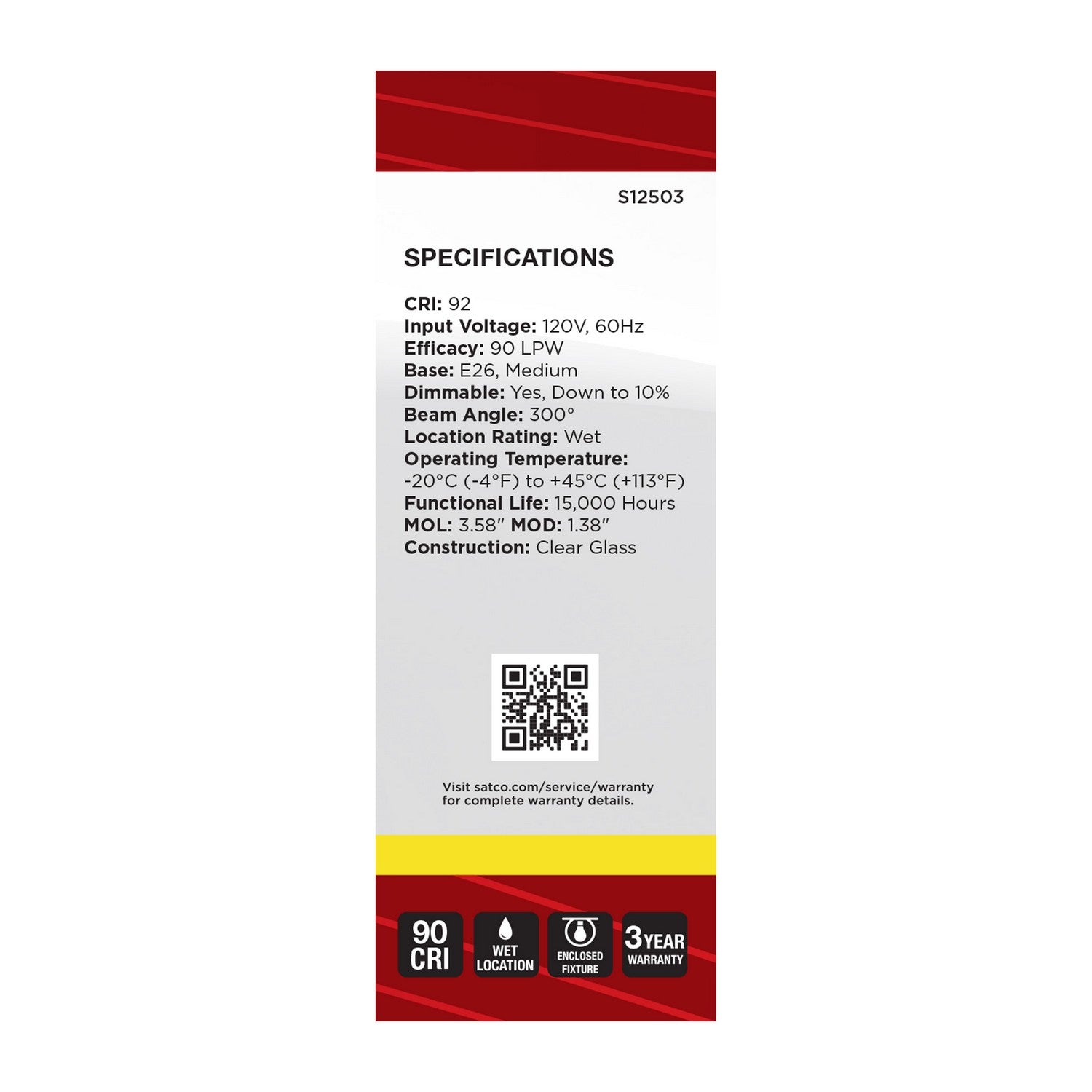 Satco - S12503 - Light Bulb - Clear