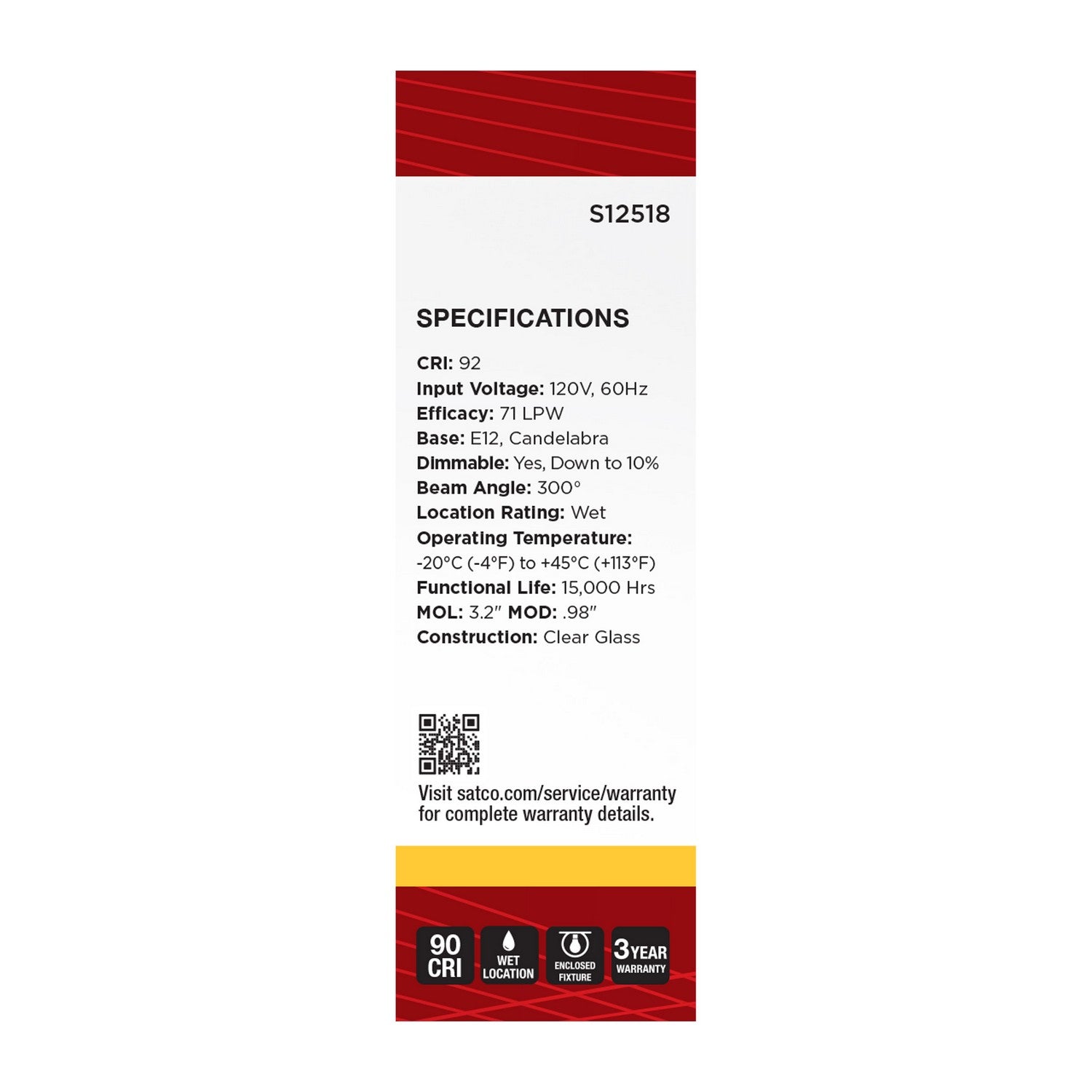 Satco - S12518 - Light Bulb - Clear