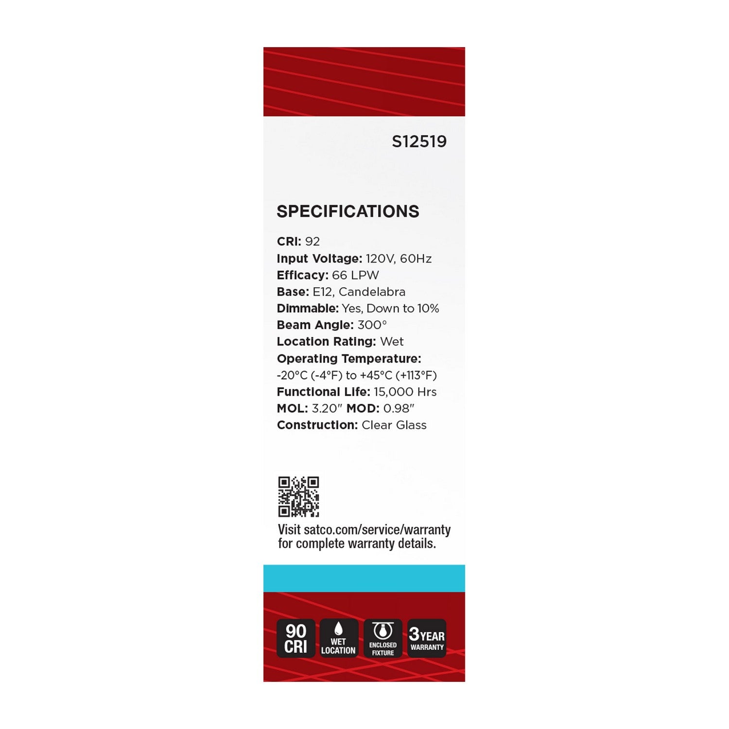Satco - S12519 - Light Bulb - Clear