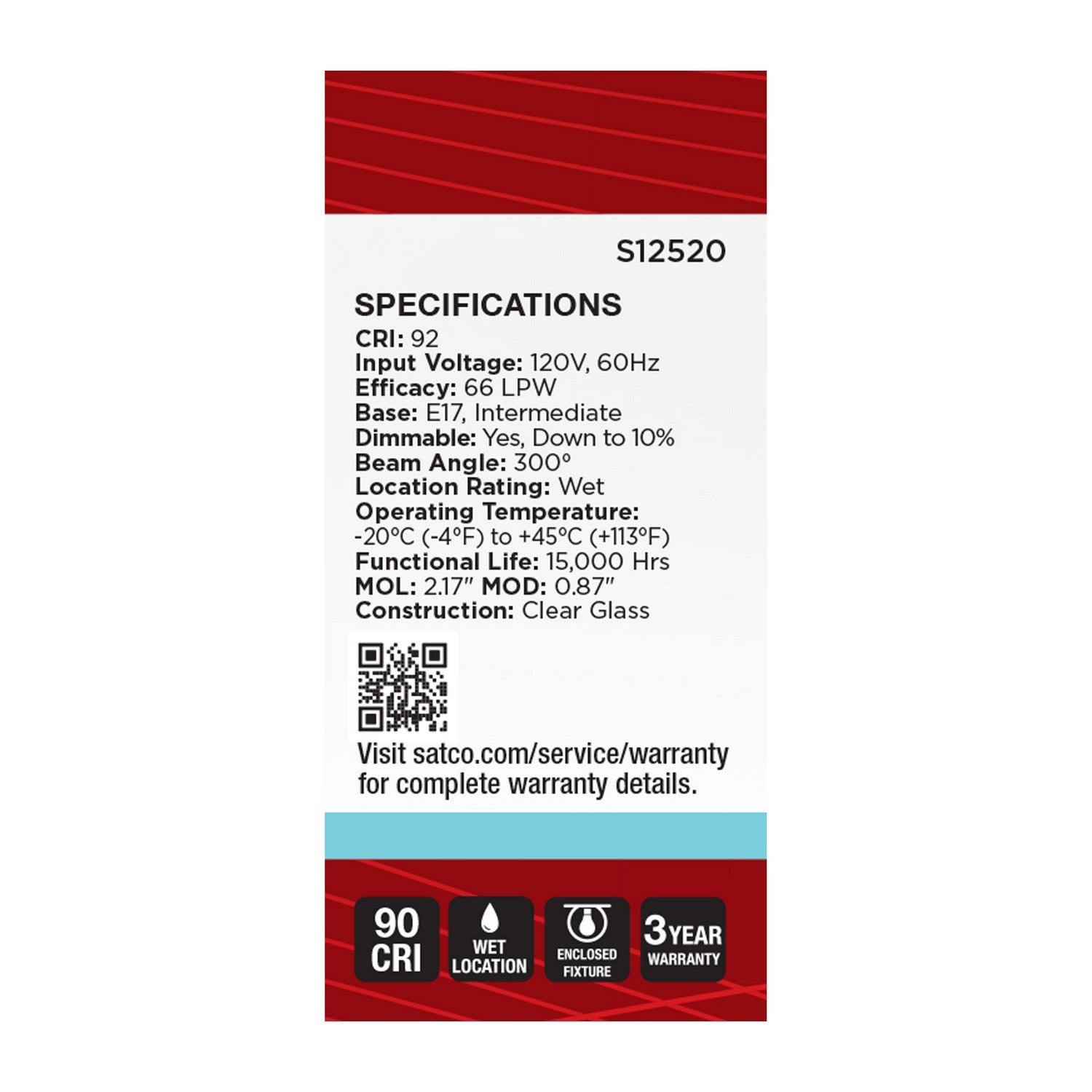Satco - S12520 - Light Bulb - Clear