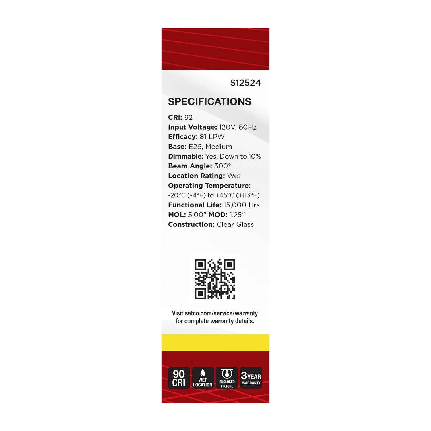 Satco - S12524 - Light Bulb - Clear
