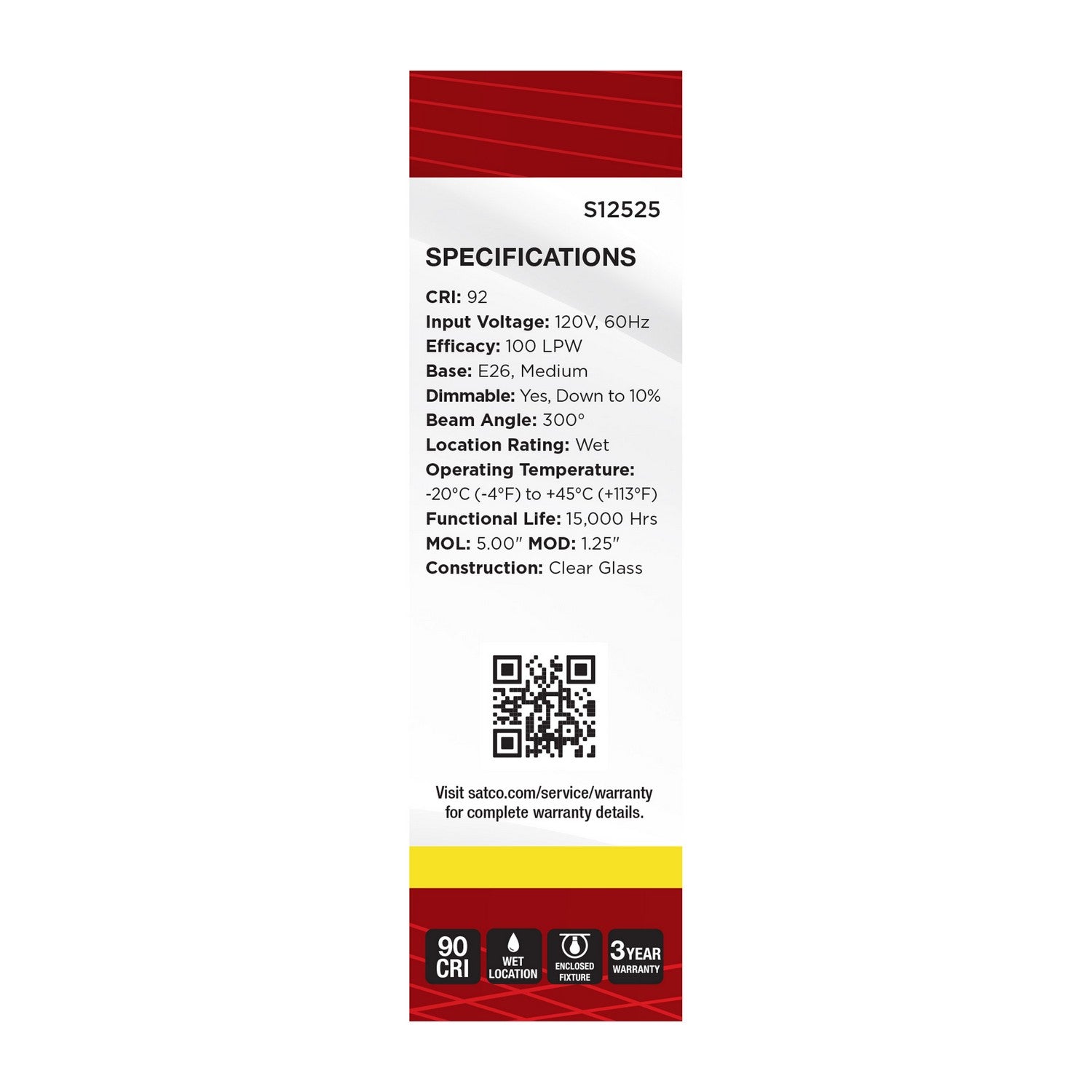 Satco - S12525 - Light Bulb - Clear