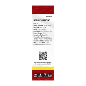 Satco - S12525 - Light Bulb - Clear