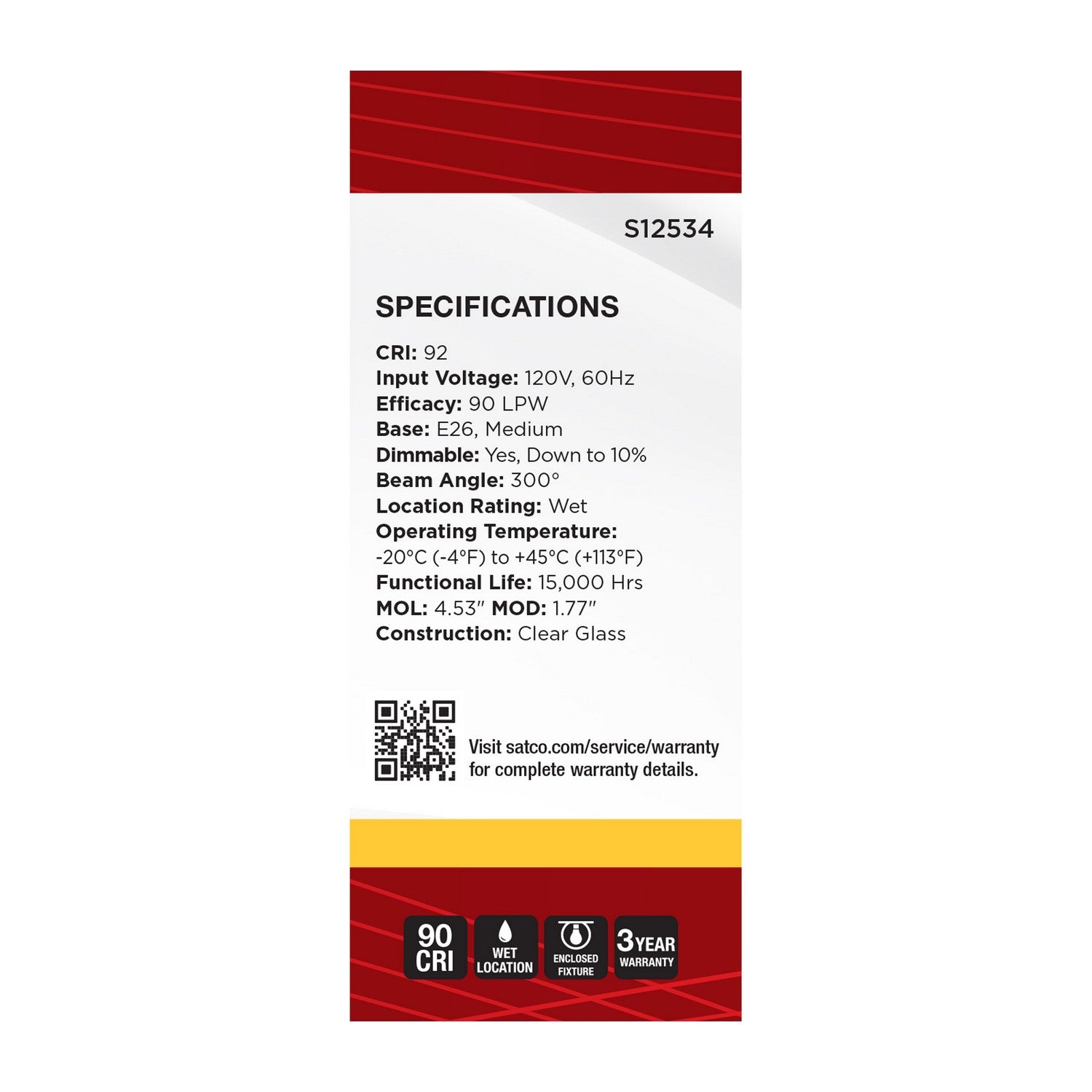 Satco - S12534 - Light Bulb - Clear
