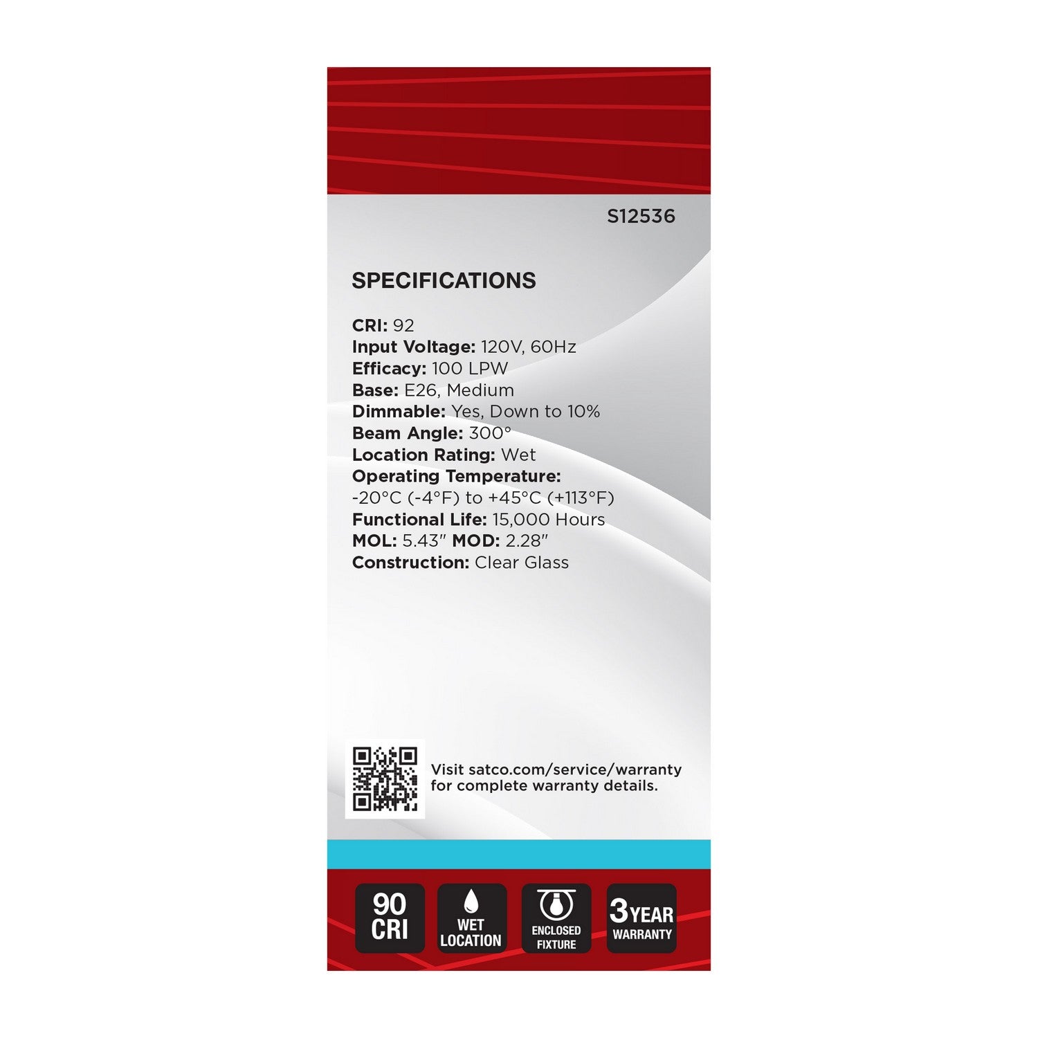 Satco - S12536 - Light Bulb - Clear