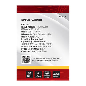 Satco - S12484 - Light Bulb - Clear