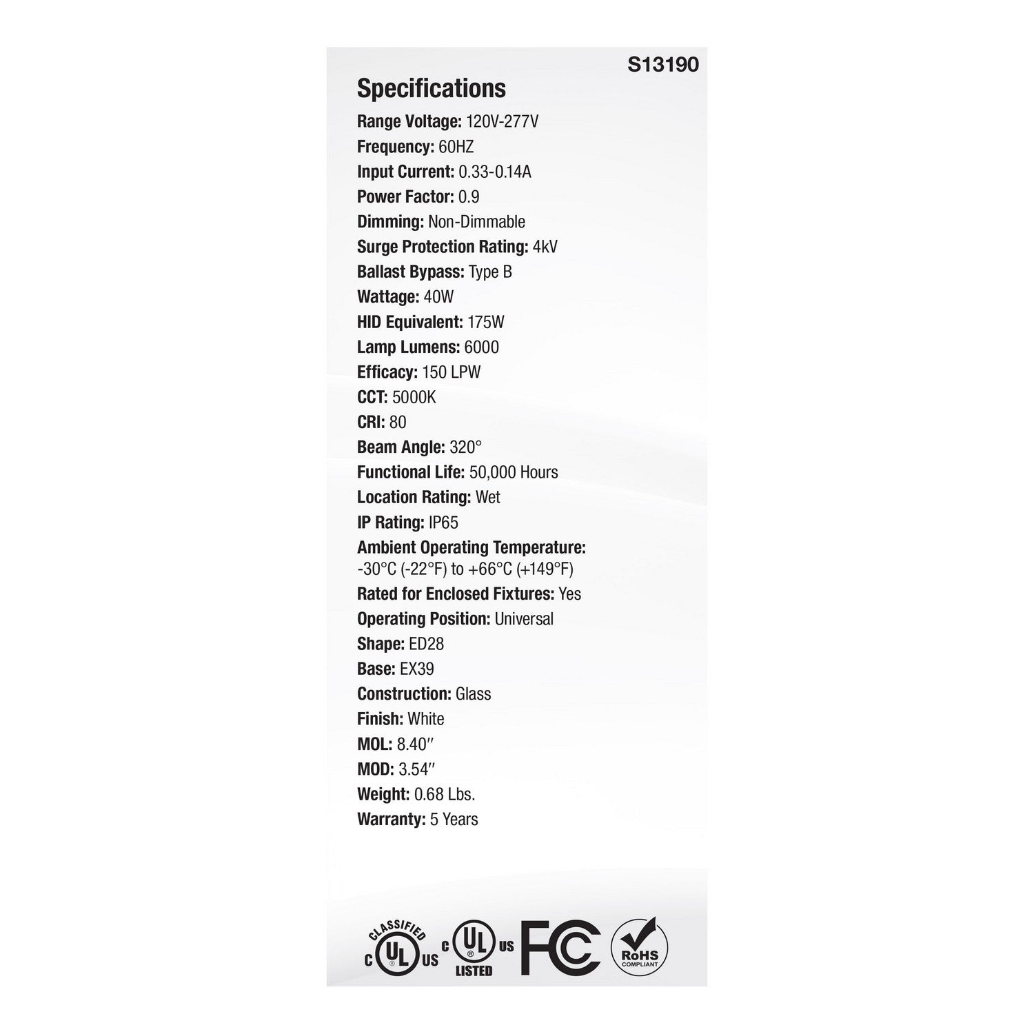 Satco - S13190 - Light Bulb - White