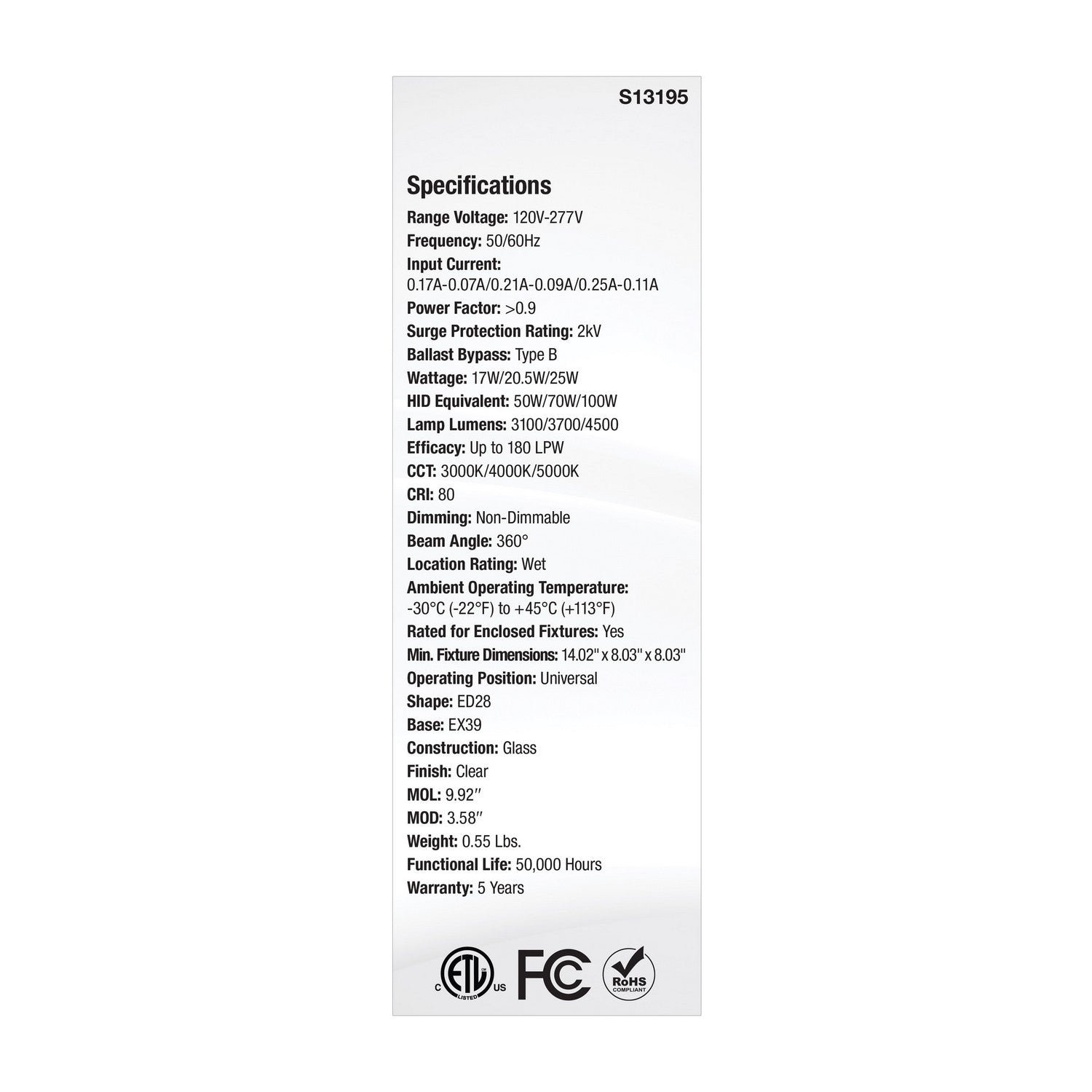 Satco - S13195 - Light Bulb - Clear