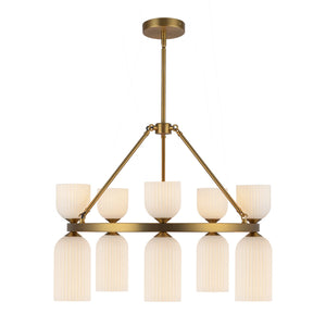Alora - CH442626BGGR - Ten Light Chandelier - Nelly - Brushed Gold/Glossy Ribbed Opal Glass
