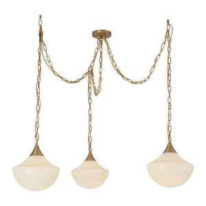 Alora - MP651312BGGR - Three Light Pendant - Farrah - Brushed Gold/Glossy Ribbed Opal Glass