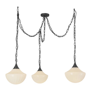 Alora - MP651312MBGR - Three Light Pendant - Farrah - Matte Black/Glossy Ribbed Opal Glass