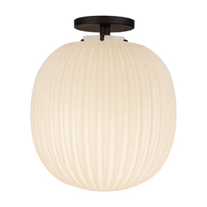 Alora - SF579112MBGR - One Light Semi-Flush Mount - Cherise - Matte Black/Glossy Ribbed Opal Glass