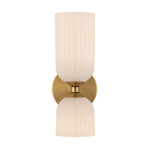 Alora - WV442612BGGR - Two Light Vanity - Nelly - Brushed Gold/Glossy Ribbed Opal Glass